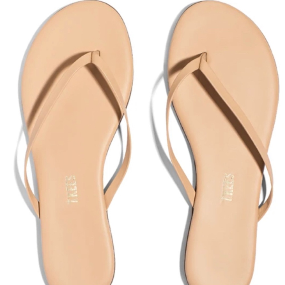 TKEES nude leather flip flops- sunkissed